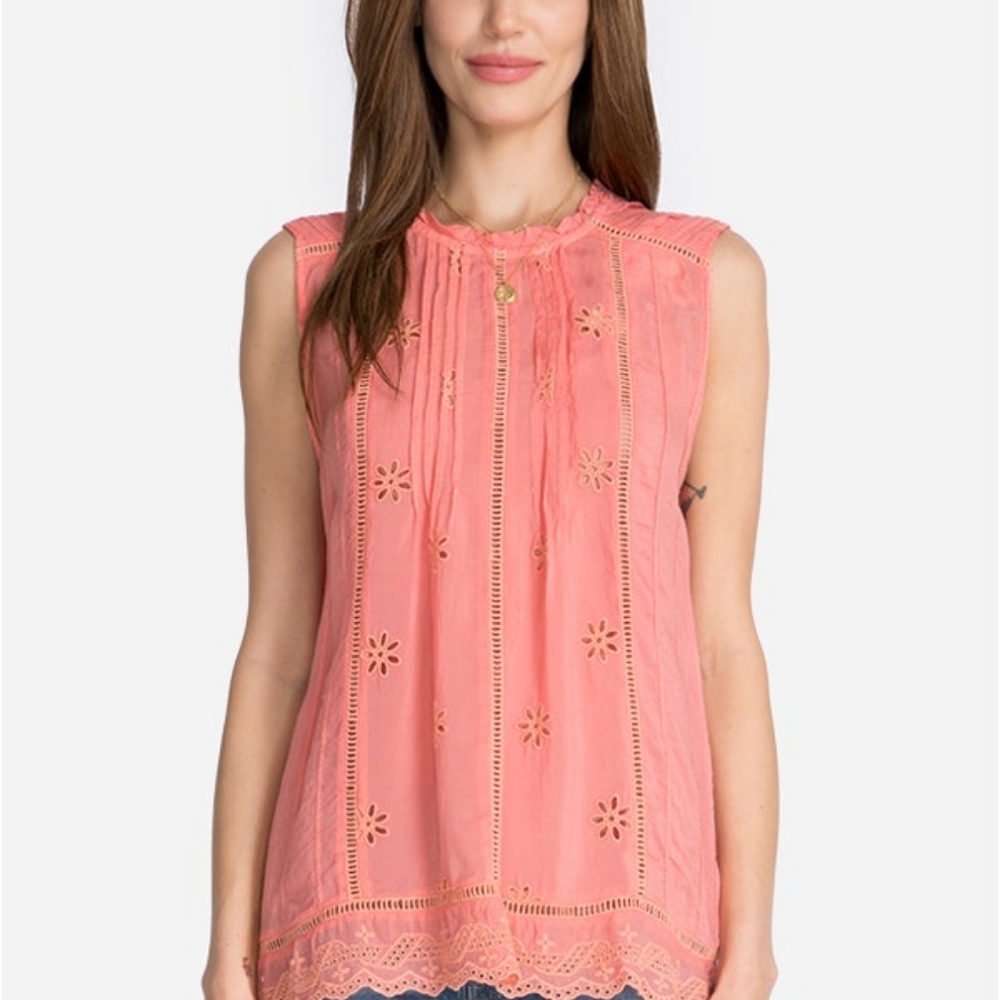 Johnny Was Nia pintucked sleeveless eyelet top